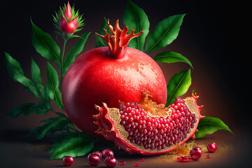 pomegranate with pomegranate slice. Generative AI