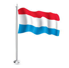 Luxembourgian Flag. Isolated Realistic Wave Flag of Luxembourg Country on Flagpole.