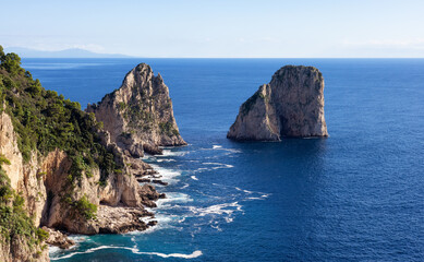 Touristic Town on Capri Island in Bay of Naples, Italy. Sunny Blue Sky.