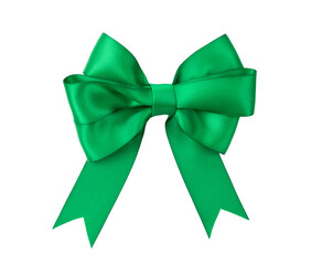 green ribbon and bow isolated on white background