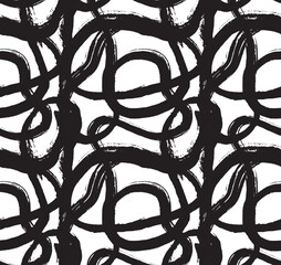 Black Seamless Vector Pattern. Minimalistic Printable Art. Seamless Wallpaper. Chinese Brush Art. Calligraphy Style. Hand Made Brush Painting. Black Dirty Art. Abstract Background. Grunge Texture. 
