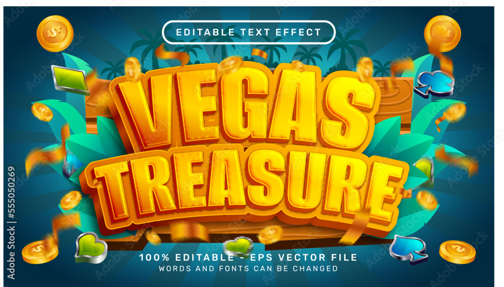 Aufkleber vegas treasure 3d text effect and editable text effect whit wood and leaf nature element