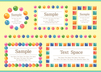 カラフルな丸や四角で囲んだフレームのセット