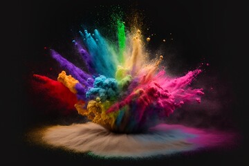 Explosion mit bunten Holi Farben Pulver für Festival und Druckvorlage, ai generativ