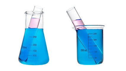 Colorful chemicals in laboratory glassware