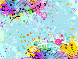 Music and snowflakes abstraction. Christmas Concer background . Vector illustration