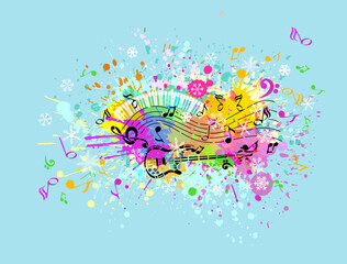 Music and snowflakes abstraction. Christmas Concer background . Vector illustration