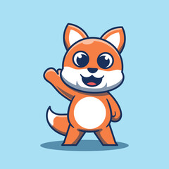 Cute fox mascot waving vector illustration