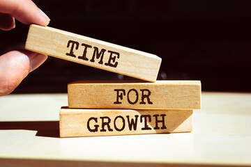 Wooden blocks with words 'Time For Growth'.