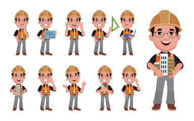 Set of engineer  with different poses