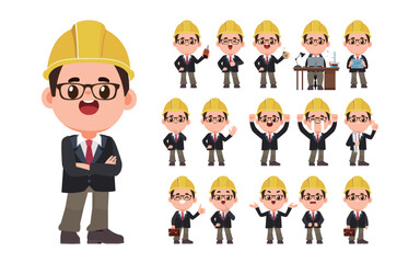 Set of engineer  with different poses