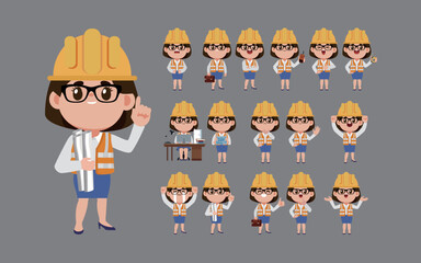 Set of engineer with different poses