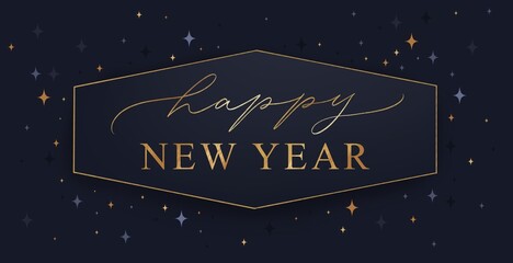 Happy New Year Card Banner Background Dark Blue Gold © Ramona