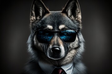 cool style animals in tuxedos and glasses portrait background, wolf
