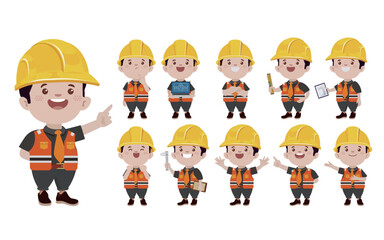 Set of engineer with different poses 