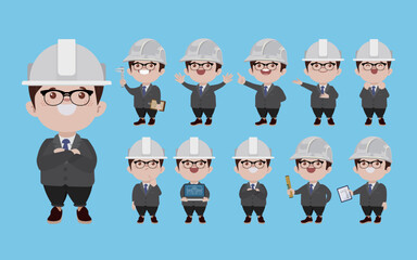 Set of engineer with different poses 