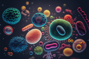 Colorful Gut bacteria, good and bad bacteria microbiome healthy gut 