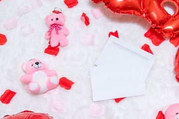 Rectangle greeting card surrounded by colorful decoration with valentine themed