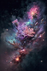 Obraz na płótnie Canvas Beautiful abstract cosmic flowers. AI 