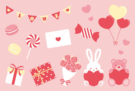vector background with a set of valentine’s day icons for banners, cards, flyers, social media wallpapers, etc.