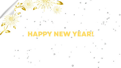 premium happy new year wish image with sparkle flower and notebook fold transparent background