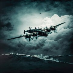Fototapeta na wymiar War Planes Over the Sea