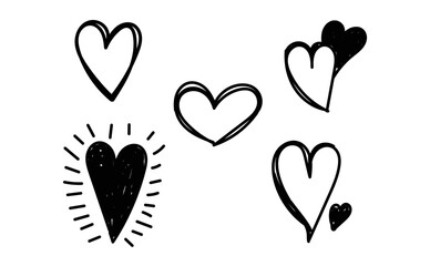 Set of hand drawn doodle vector hearts