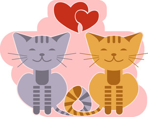Valentines Day cats in love with intertwined tails