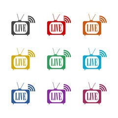Live streaming video  icon isolated on white background. Set icons colorful