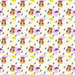 Seamless pattern with bear and umbrella vector