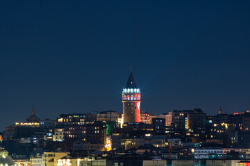 Fototapeta na wymiar Galata Tower at night. Cityscape of Istanbul with Galata Tower