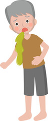 Man vomiting, illness, abdominal pain, cartoon comic character vector