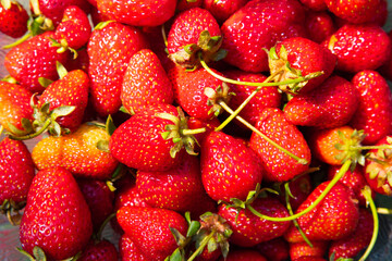 Strawberries in full frame view. Vegan foods background photo