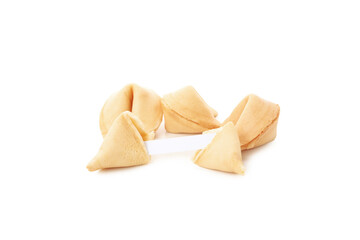 Chinese fortune cookies with prediction words, isolated on white background