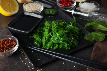 Concept of Japanese cuisine, tasty Chuka salad
