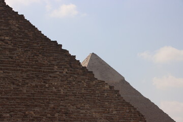 King Cheops' Great Pyramid (Khufu) and King Chephren's Pyramid (Khafre), Giza Pyramid complex, Cairo, Egypt. 