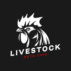 Rooster icon, poultry farm mascot or agriculture symbol. Livestock agriculture, domestic birds or poultry farming company icon, graphic sign or monochrome emblem with rooster head cockscomb