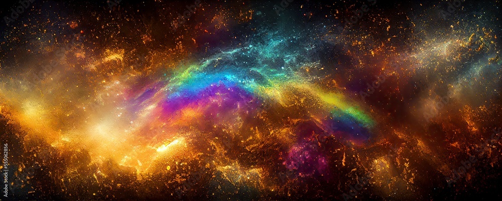 Wall mural golden galaxy space background - generative ai