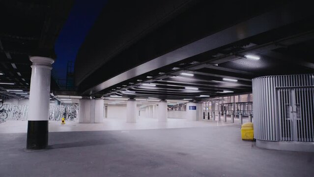 Empty and abandoned parking lot and underground car park in city