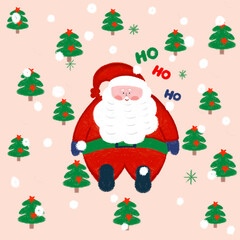 christmas card with snowman and gifts Santa pattern