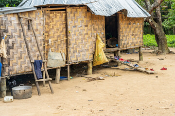 A village house made of woven plants leaves at La Da in Vietnam