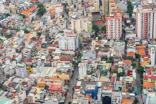 Aerial View Of Congested City Buildings At Ho Chi Mihn City In Vietnam