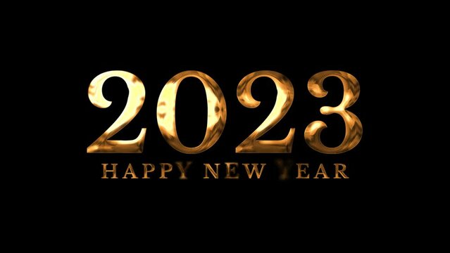 Happy New Year 2023 holidays greeting animation text, 2023 golden lettering with alpha background