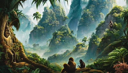 Fotobehang Painting of a gorilla ape in the jungle, Generative AI © 4K_Heaven
