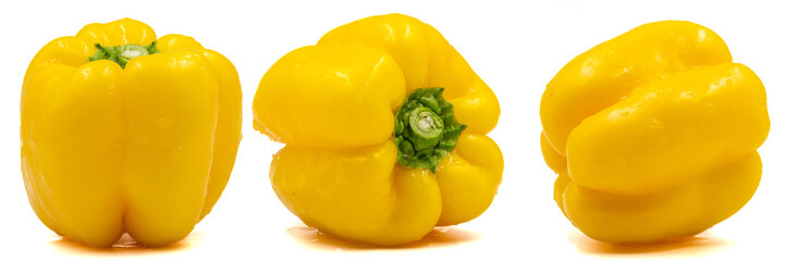 Set of bell pepper images. Yellow bell pepper isolated on a white background. Clipping Path. Full depth of field. close up