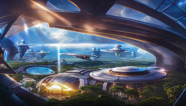 Concept of space colony on an uninhabited planet, Generative AI