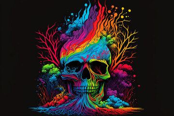 skull twist shockwave colourful crazy horror rainbow mystic zombie . Generative AI