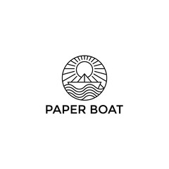 illustration vector graphic sailboat logo design minimalist with circle and waves beach