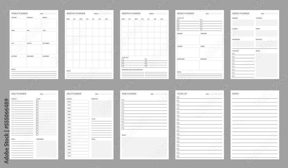 Poster planner schedule. time organization and management printable timetable vector templates. year and mo
