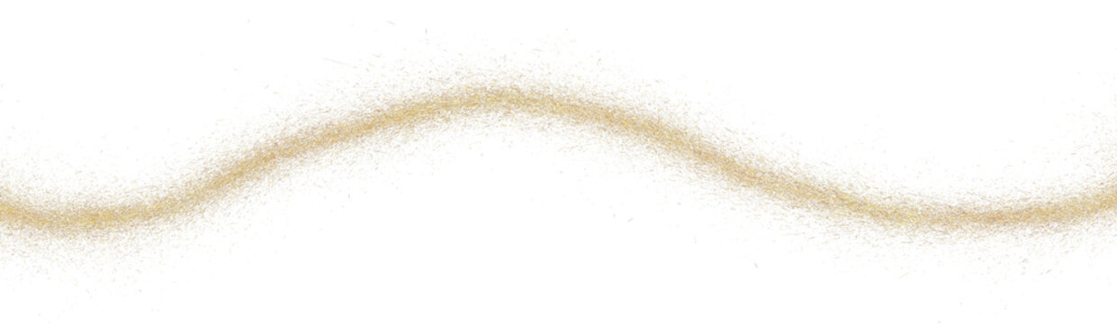 Wavy golden horizontal stripe, plume crumbs. Gold abstract wave sprinkled texture, jewelry dust in black background. Sand particles or pieces. png